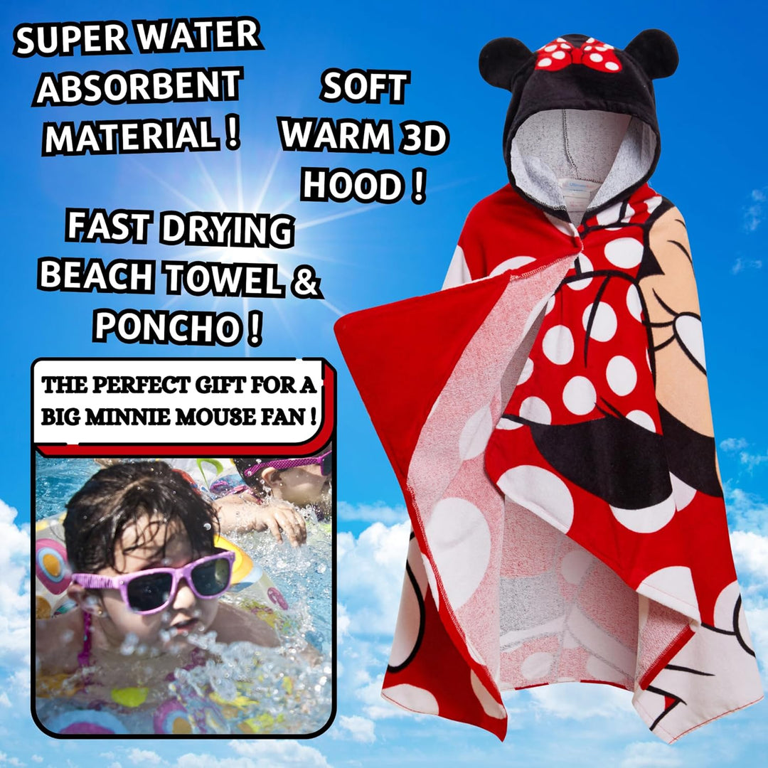 Disney Minnie Mouse Kapuzenhandtuch 100% Baumwolle Mädchen Poncho Kinder Strand Badetuch Schwimmen W
