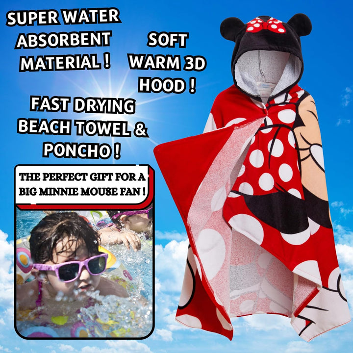 Disney Minnie Mouse Kapuzenhandtuch 100% Baumwolle Mädchen Poncho Kinder Strand Badetuch Schwimmen W