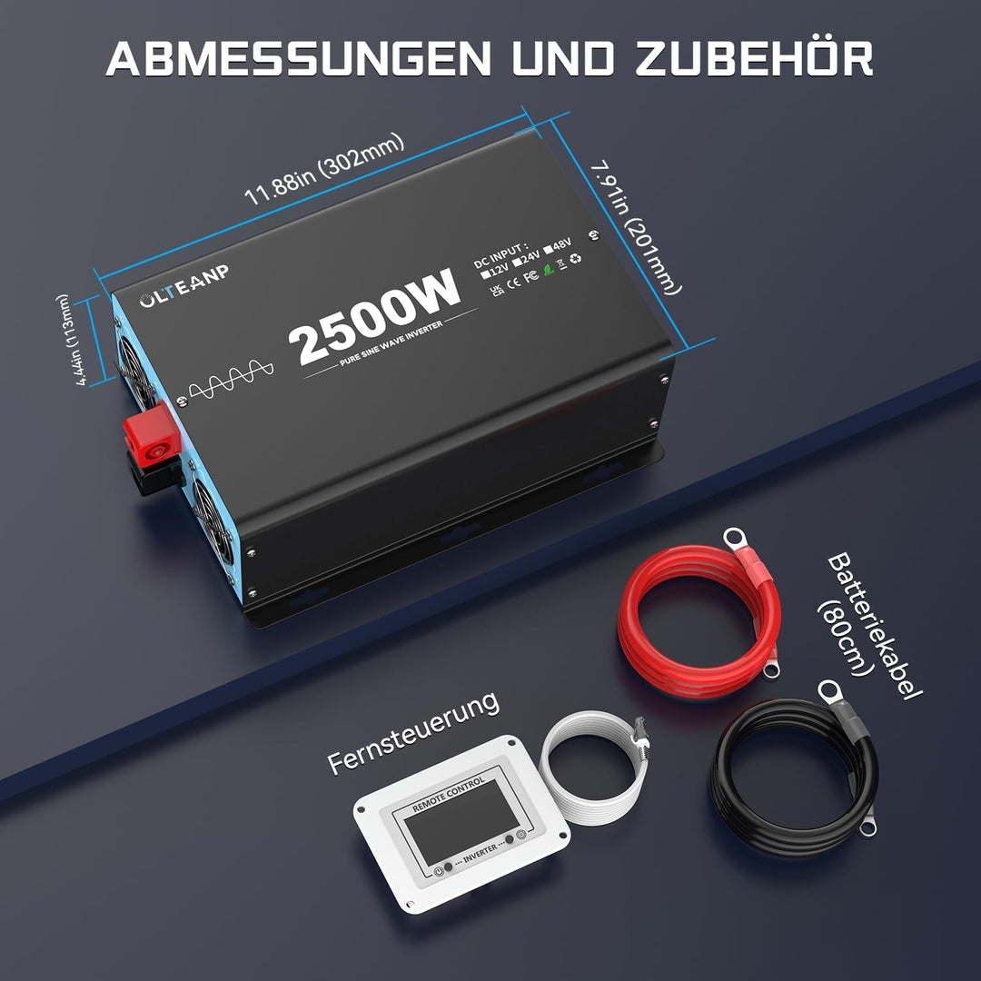 OLTEANP 2500W Spannungswandler 24v auf 230v Reiner Sinus Wechselrichter -Power Inverter Konverter mi