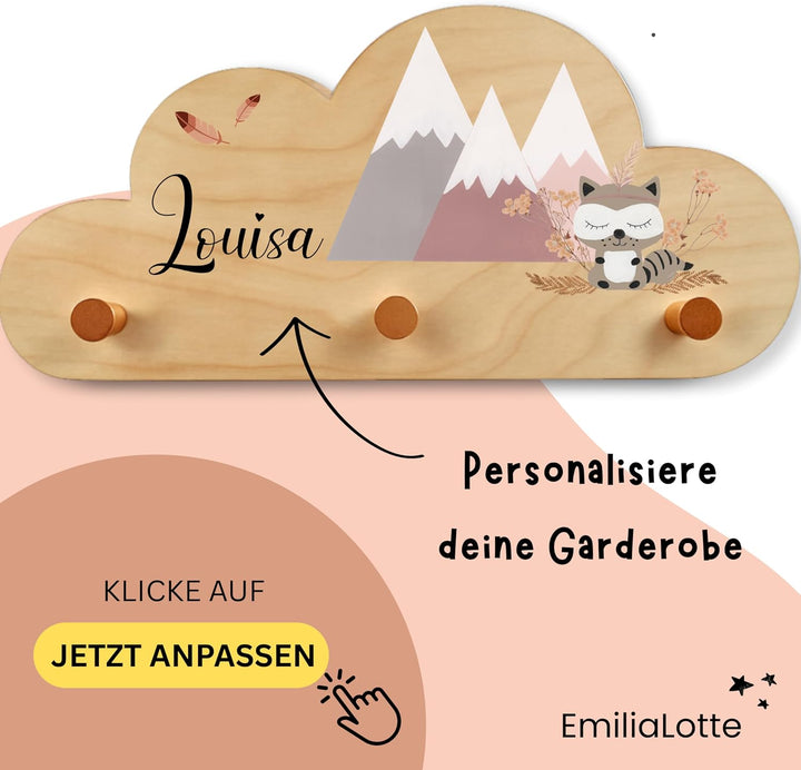 EmiliaLotte Kindergarderobe Personalisiert mit Wunschname I Garderobe Kinder aus Holz - Verschiedene