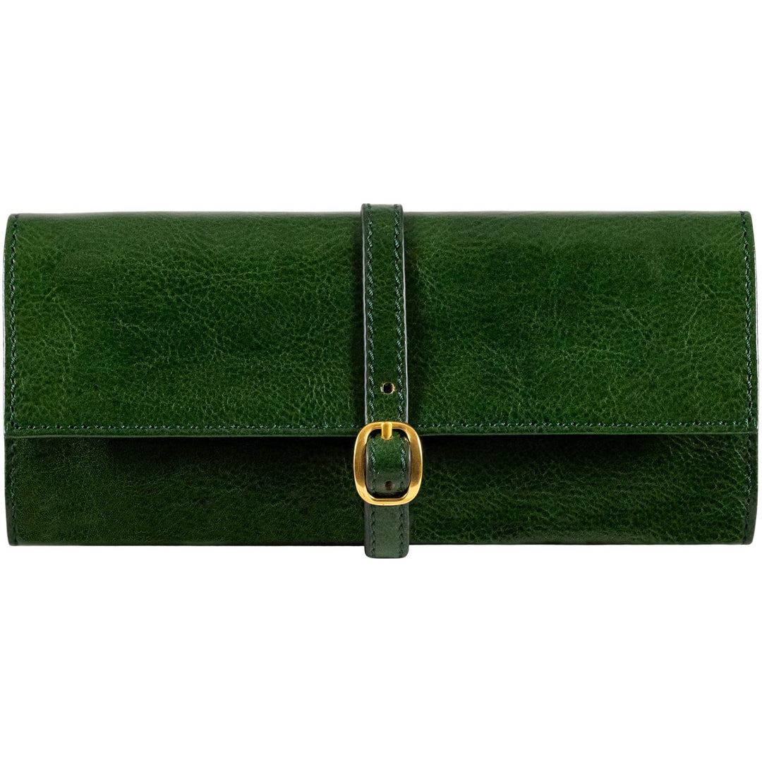 Time Resistance Grün Leder Schmuck Organizer – 100% Leder Schmuckrolle für Reisen Hergestellt in Ita