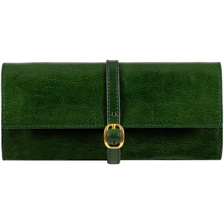Time Resistance Grün Leder Schmuck Organizer – 100% Leder Schmuckrolle für Reisen Hergestellt in Ita