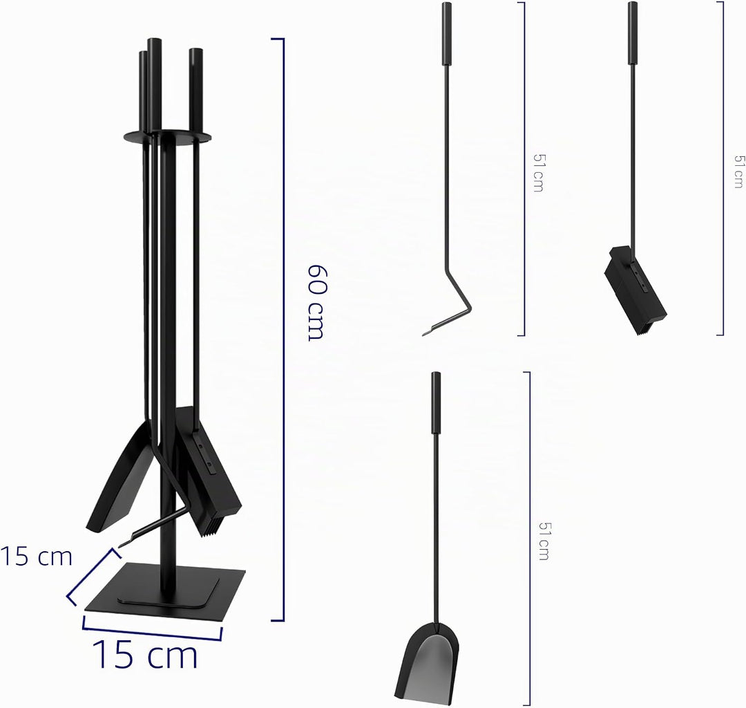 Kingson Kaminzubehör mit Bürste, Schürhaken und Schaufel, Kaminbegleiter-Set, 15 x 15 x 60 cm, 4-tei
