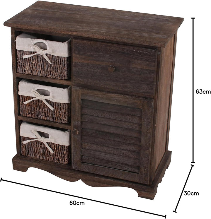 Mendler Kommode Schrank mit 3 Körben 63x60x30cm, Shabby-Look, Vintage - braun