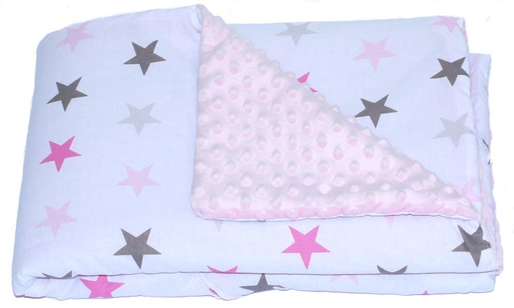 Baby Einschlagdecke MINKY - STAR - mit Kapuze 90x90 cm Babyschale Decke (Star ROSA + ROSA), Star Ros