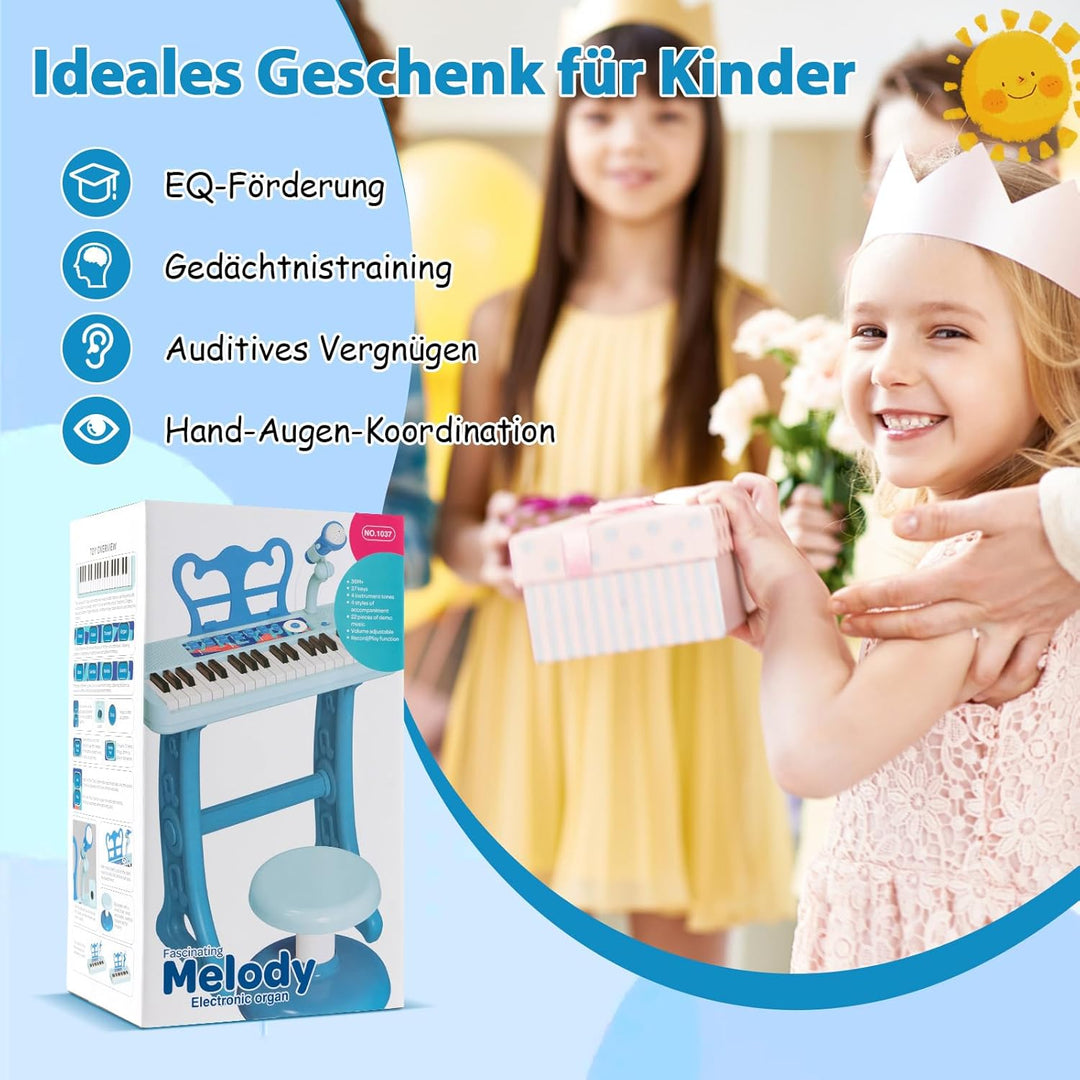 COSTWAY 37 Tasten Kinder Keyboard, Kinderklavier elektronisch mit Hocker, Mikrofon & Notenständer, K