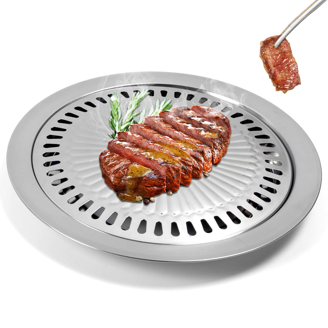 Koreanische Grillpfanne Rauchfreie Camping Grillplatte Indoor Edelstahl Grillplatte,mit Integrierter