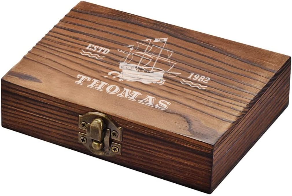 4-TLG Whisky Steine Set personalisiert - 9x Eiswürfel, 1x Holzkiste, 1x Zange und 1x Stoffbeutel - w