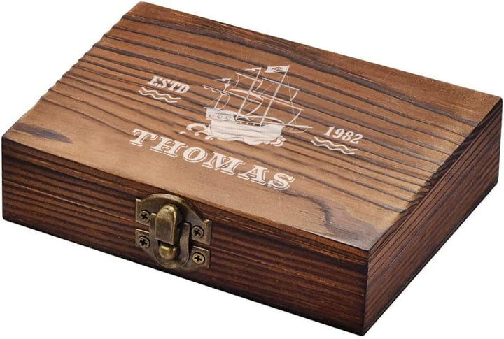 4-TLG Whisky Steine Set personalisiert - 9x Eiswürfel, 1x Holzkiste, 1x Zange und 1x Stoffbeutel - w