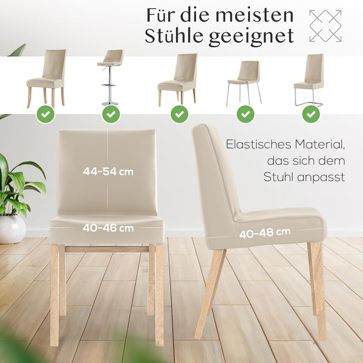 Innerspace Stuhlhussen 4er Set in Beige | Blickdichte, Wasserabweisende, Elastische Stuhlbezüge für