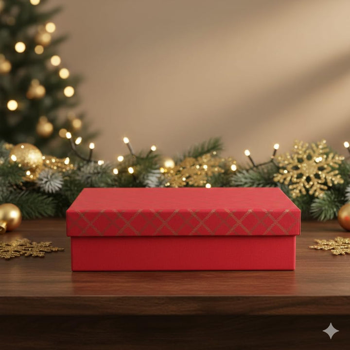 Emartbuy Handgefertigte Geschenkbox aus Baumwollpapier, kariert, rot, 38 x 27 x 10 cm (15 x 10,6 x 3