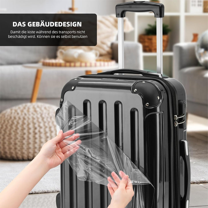 BEIBYE- 3er Kofferset Hartschalen-Koffer Reisekoffer Trolley Rollkoffer Set Reisekofferset (Schwarz)
