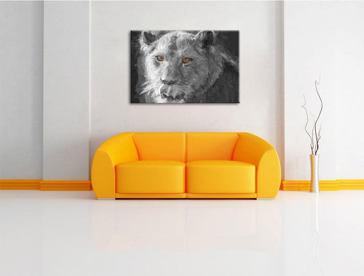 anmutige Löwin schwarz/weiss Deluxe Format: 100x70 cm auf Leinwand, XXL riesige Bilder fertig gerahm