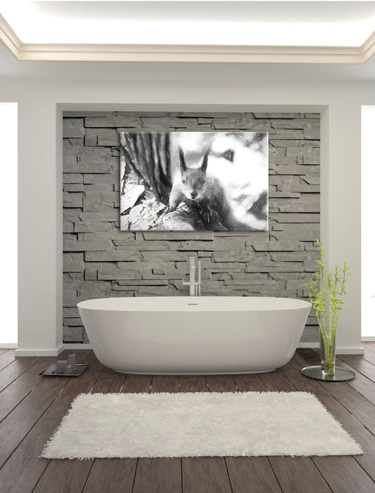 Pixxprint interessantes Eichhörnchen auf dem Baum Kunst Kohle Effekt, Format: 100x70 auf Leinwand, 1