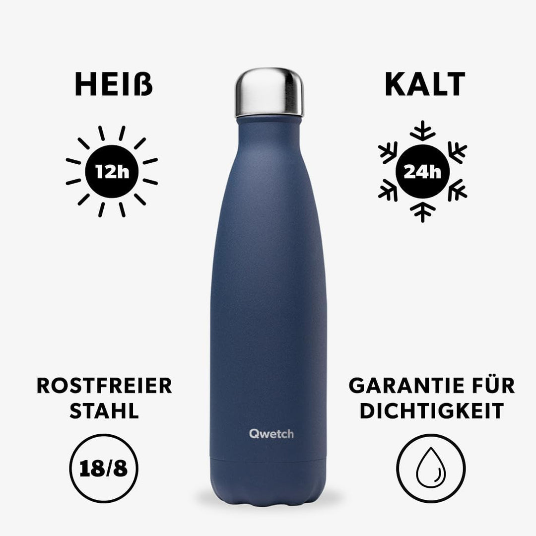 Qwetch - Isolierflasche Granite Thermosflasche - Blau 500ml - 24 Stunden kalt und 12 Stunden warm -