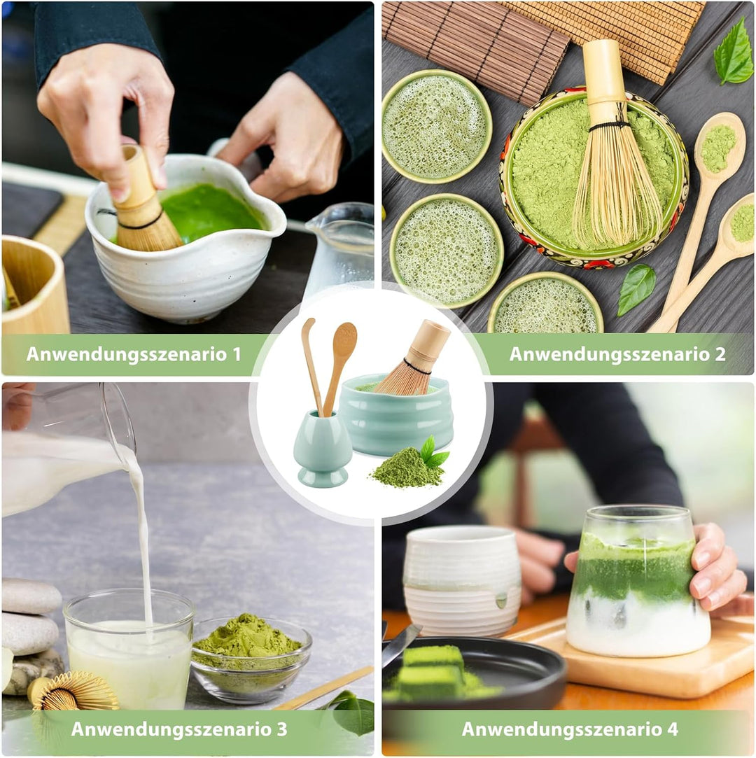 Matcha Tee Set, Matcha Besen Set mit Matcha-Schneebesen, Besenhalter, Matcha Schale aus Keramik, 2 T
