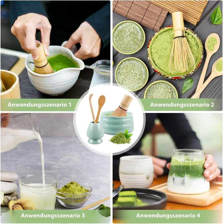 Matcha Tee Set, Matcha Besen Set mit Matcha-Schneebesen, Besenhalter, Matcha Schale aus Keramik, 2 T