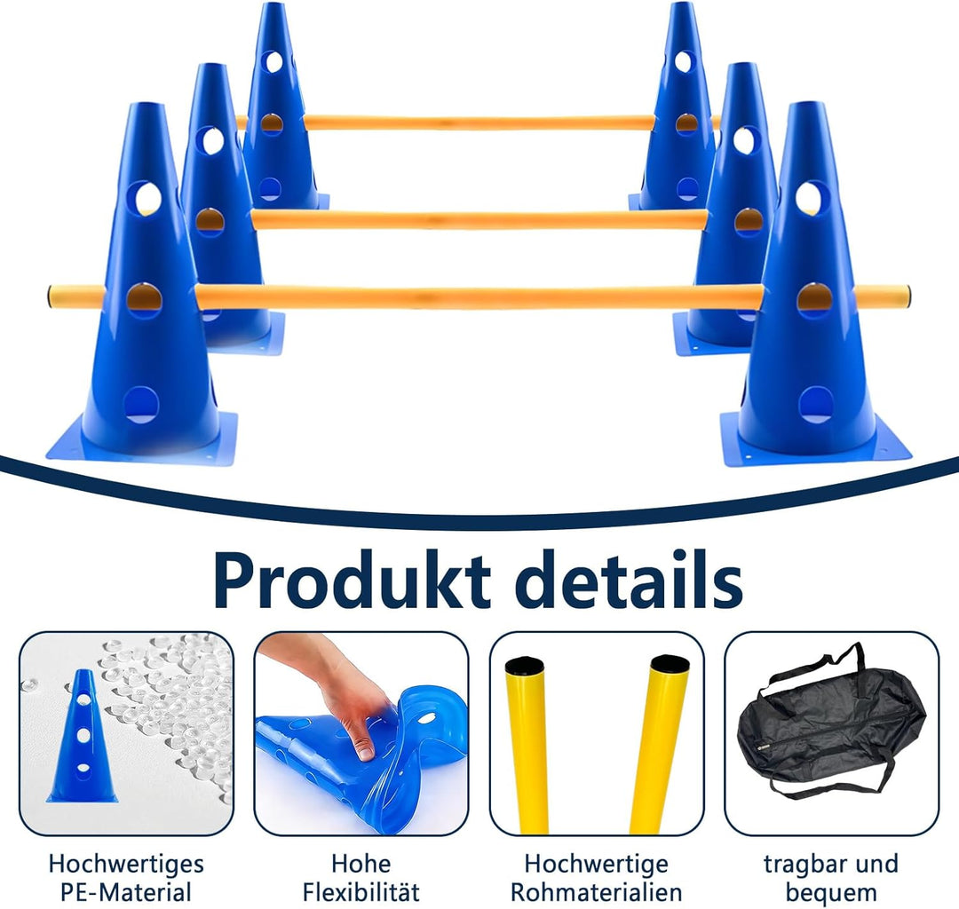 Agility Set für Kinder und Hunde, 12 Kegel + 12 Stangen mit Tragetasche, Koordinations- und Sinneswa