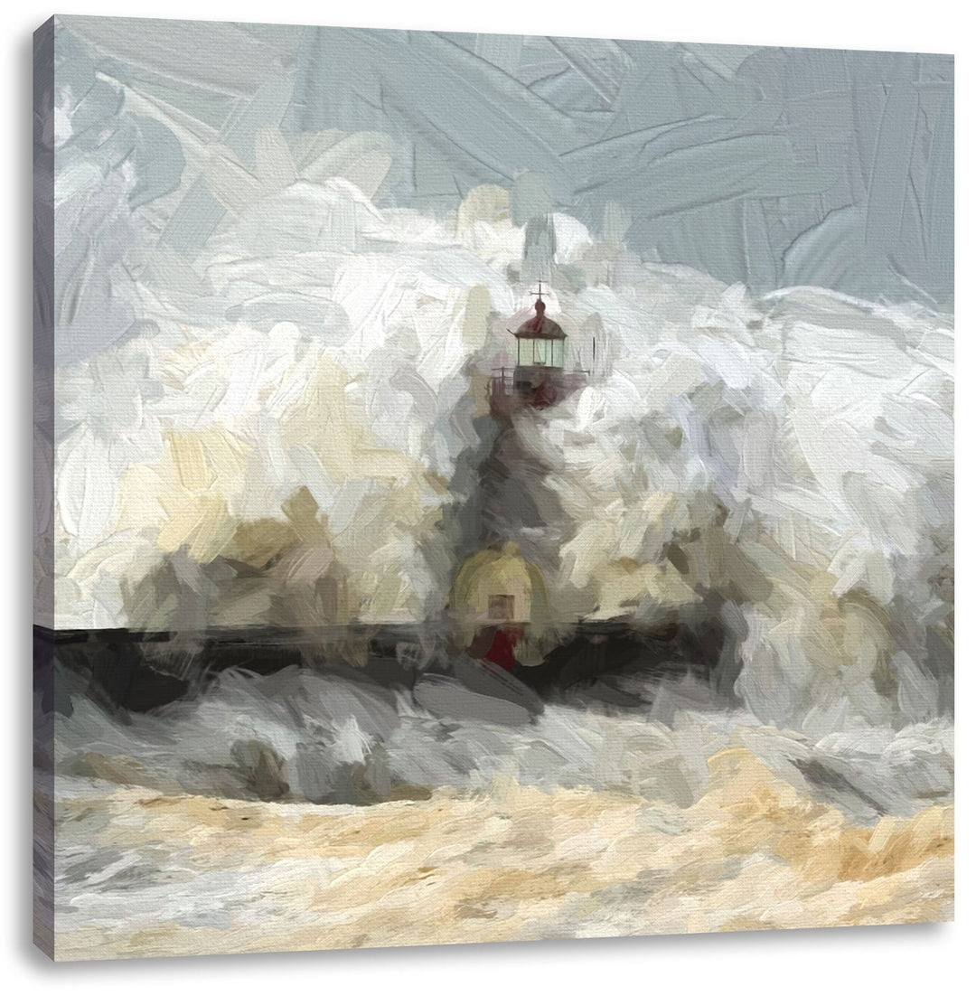 Leuchtturm in den Breschen, Format: 70x70 auf Leinwand, XXL riesige Bilder fertig gerahmt mit Keilra