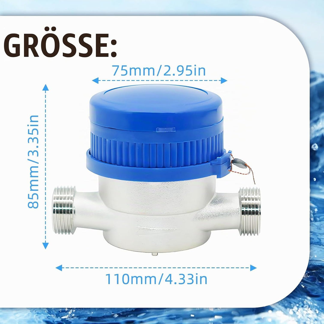Wasserzähler Garten 1/2 Zoll, 15mm Kalt Wasseruhr Garten Geeicht Kaltwasserzähler mit Schutzhülle un