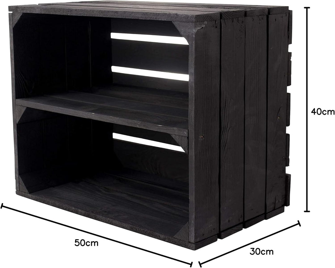 Neue Schwarze Obstkiste mit Zwischenboden 50cm x 40cm x 30cm Regal Holzregale Regalsystem Weinkiste