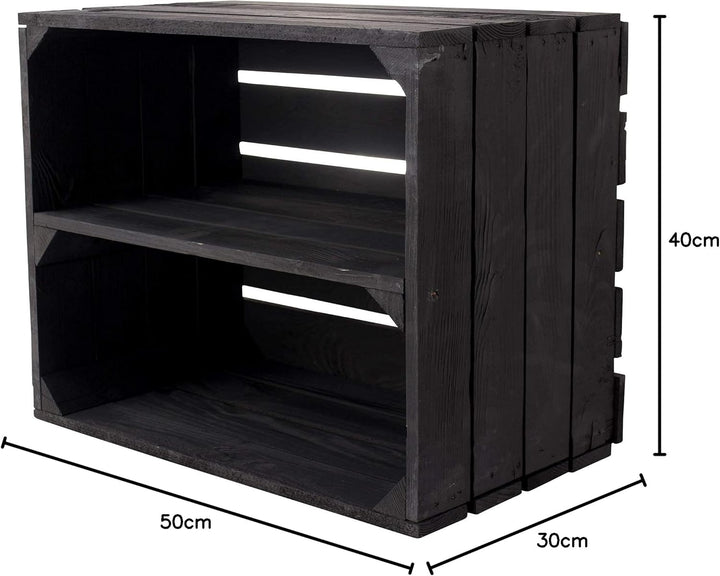Neue Schwarze Obstkiste mit Zwischenboden 50cm x 40cm x 30cm Regal Holzregale Regalsystem Weinkiste