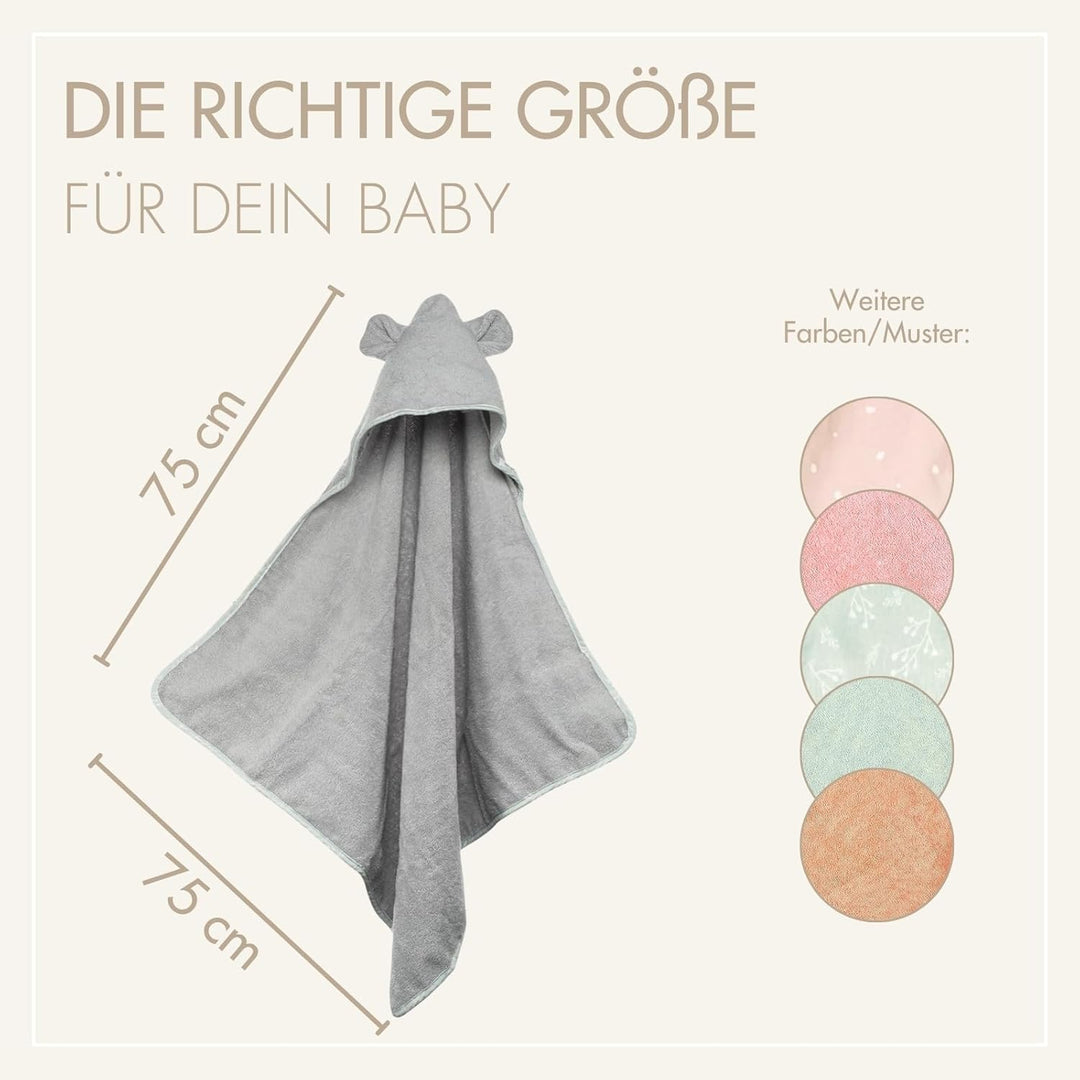 MOYO Kapuzenhandtuch mit Ohren in Grau I 75x75cm I Kleinkind & Baby Badeponcho aus 100% Frottee-Baum