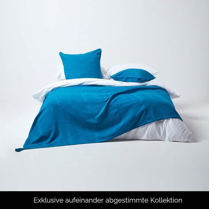 Homescapes grosse Tagesdecke Rajput, türkis/blau, Wohndecke aus 100% Baumwolle, 225 x 255 cm, Sofaüb