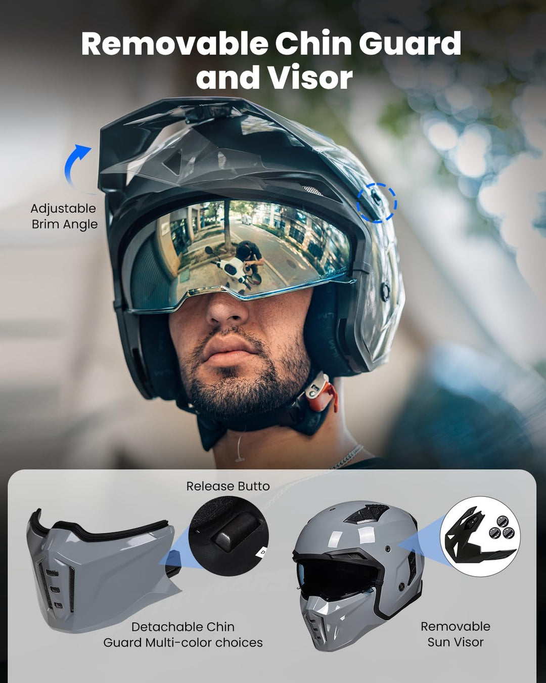 ILM Helm Integralhelm | Jethelm Motorrad Motocross Herren Damen Vintage Retro mit Visier ECE mit ans