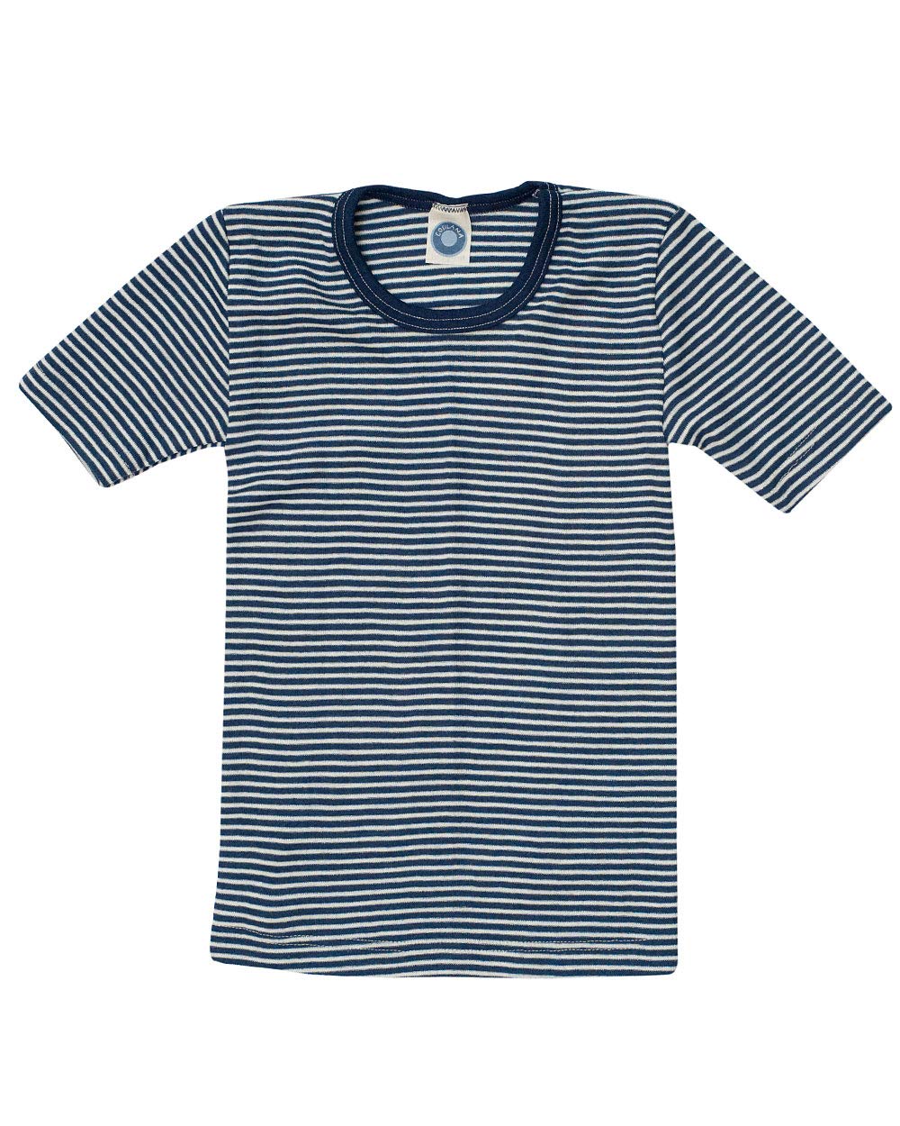 Cosilana, Kinder Unterhemd/T-Shirt, 70% Wolle und 30% Seide 92 Geringelt Marine/Natur, 92 Geringelt