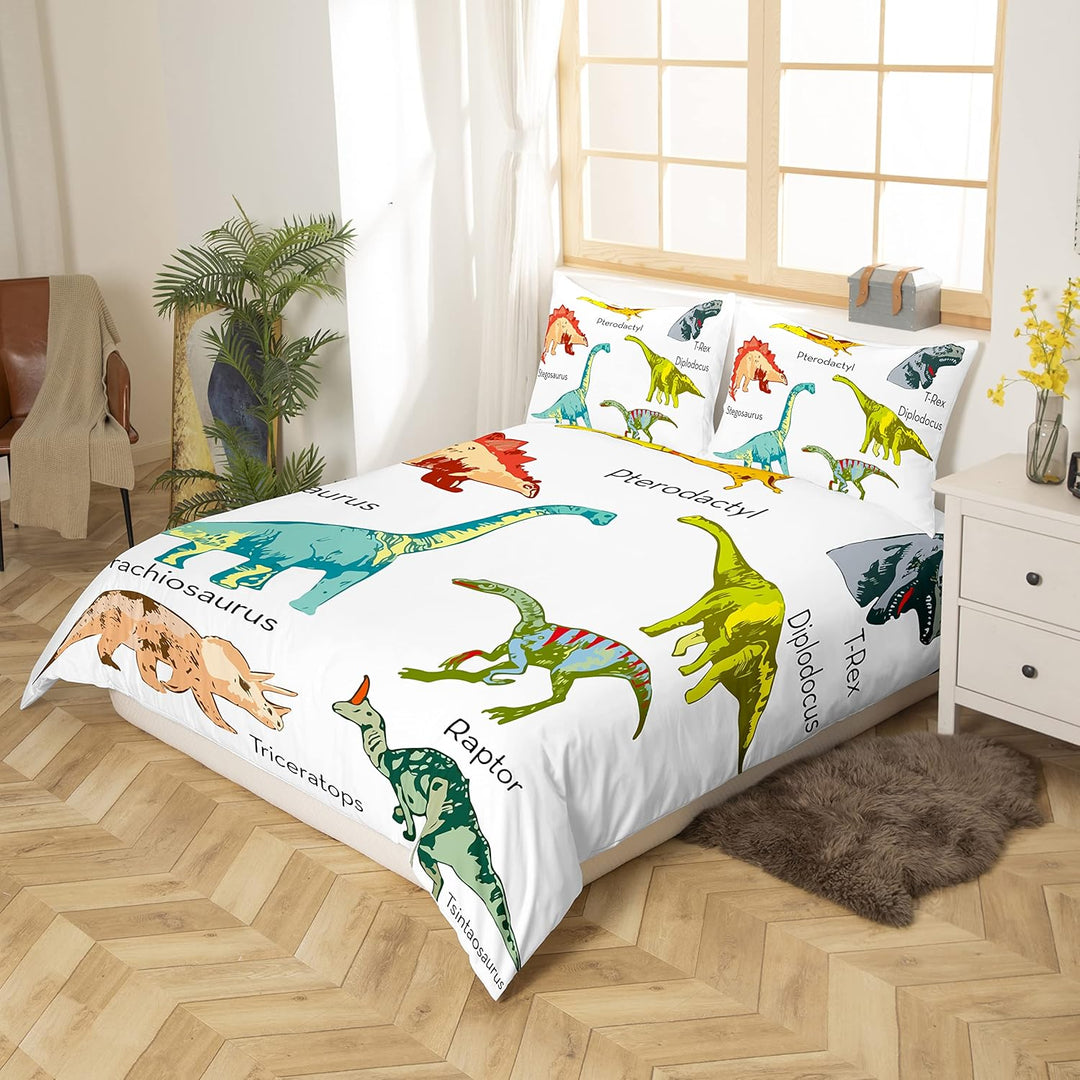 Loussiesd Dinosaurier Bettwäsche Kinder 135x200cm Mädchen Bunt Dinos Bettbezug Set Süss Dinosaurier
