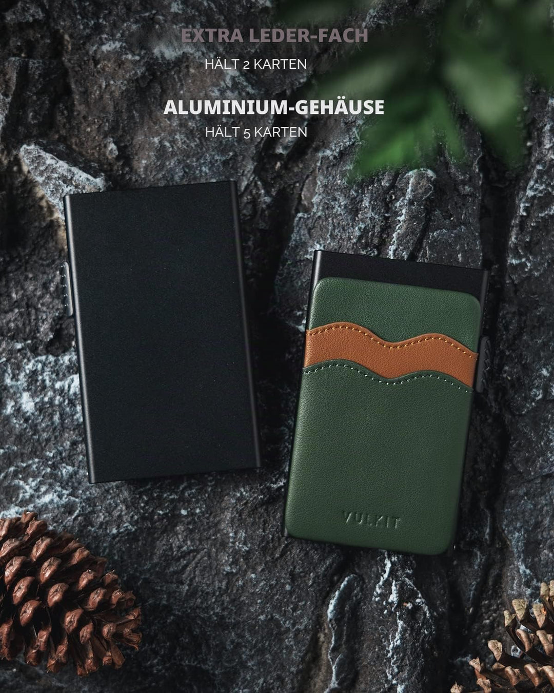 VULKIT Schlanke Geldbörse mit Pop-up-Kartenhalter mit zusätzlichen RFID-blockierenden Lederschlitzen