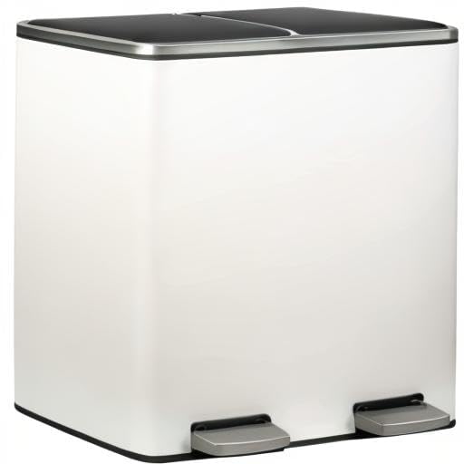 Clevich Mülleimer Küche, 2 x 30 Liter, 2 Fächer, Mülltrennsystem 60L, 2 pcs Kunststoff Inneneimer, S