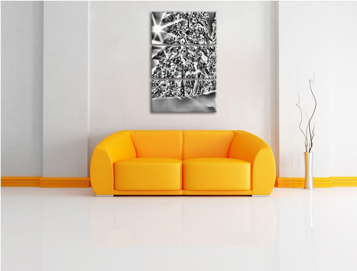 Pixxprint Monocrome, Winterlandschaft Bäume 3-Teiler Leinwandbild 120x80 Bild auf Leinwand