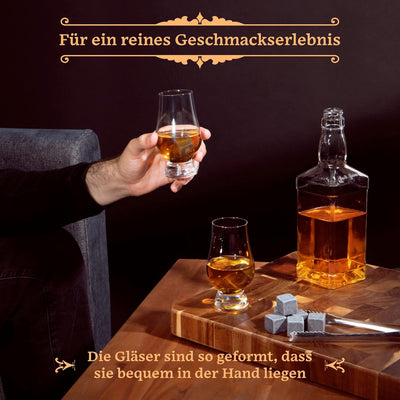GOURMEO Whisky Stein Geschenkset - Set aus 2 Tulpen Whiskey Gläsern mit 8 Wiederverwendbaren Basalt