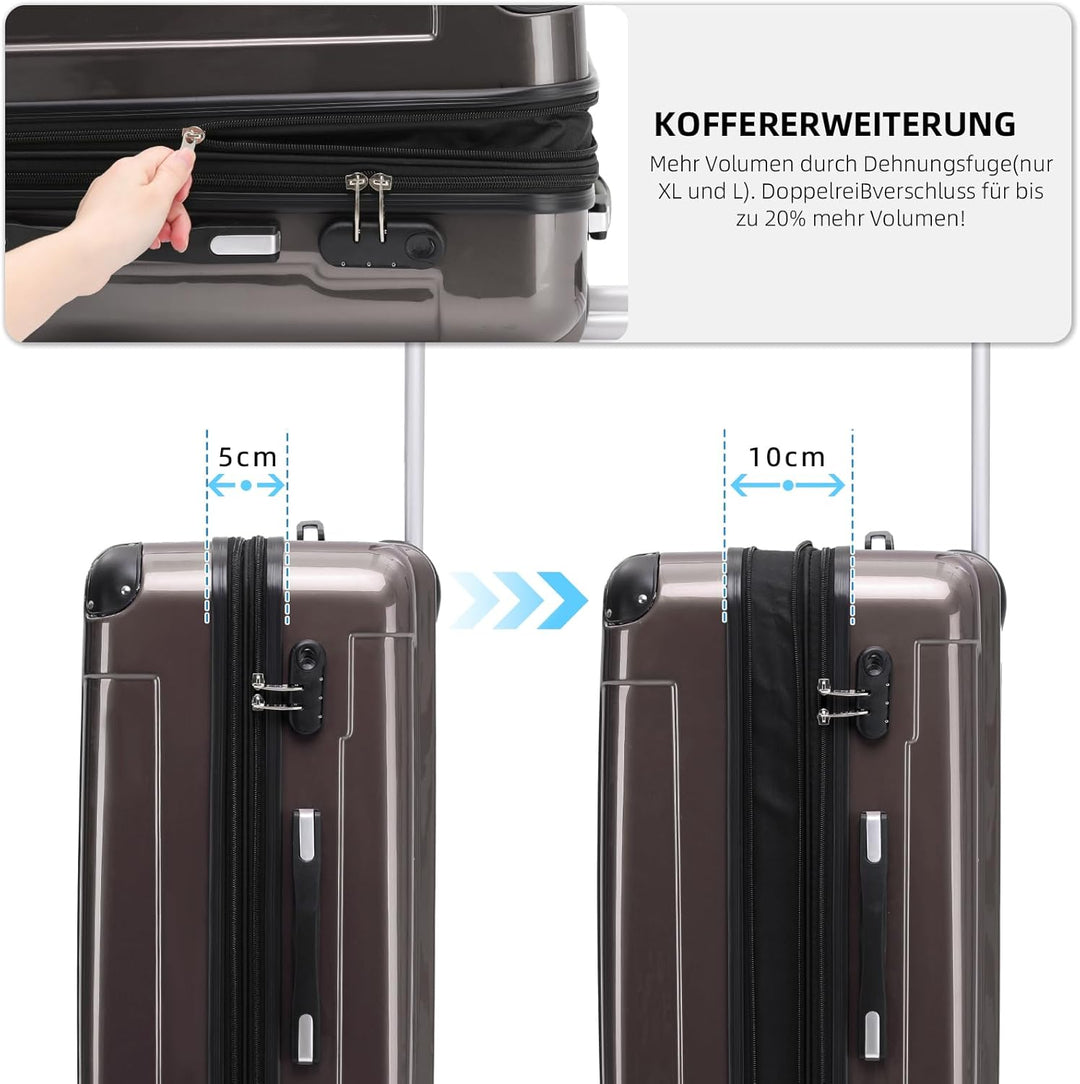 BEIBYE Hartschalen Koffer Trolley Rollkoffer Reisekoffer 4 Zwillingsrollen Polycabonat (Coffee, Hand