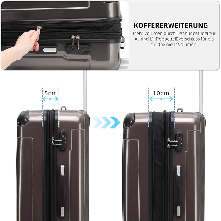 BEIBYE Hartschalen Koffer Trolley Rollkoffer Reisekoffer 4 Zwillingsrollen Polycabonat (Coffee, Hand