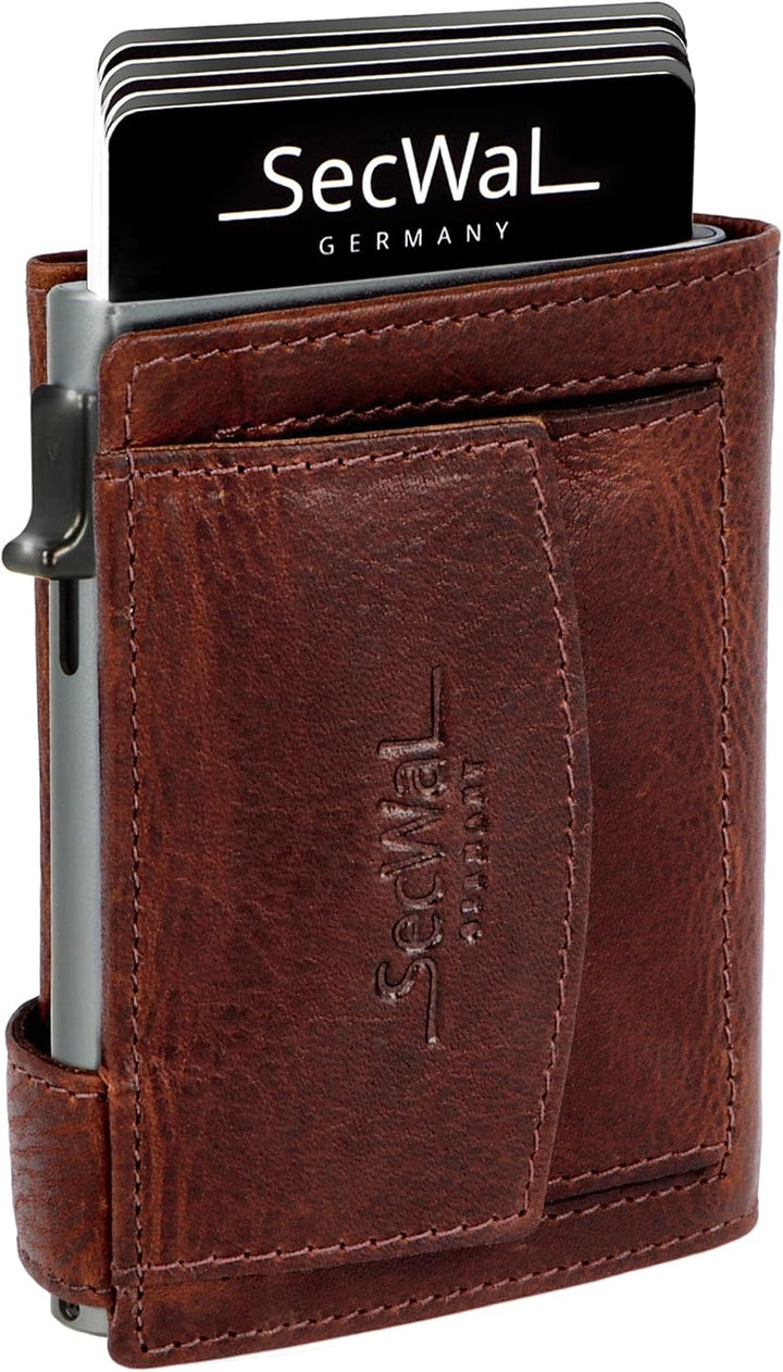 SecWal Kartenetui mit Münzfach Druckknopf inkl. Geschenkbox - Made in Germany - Echtleder Mini Geldb