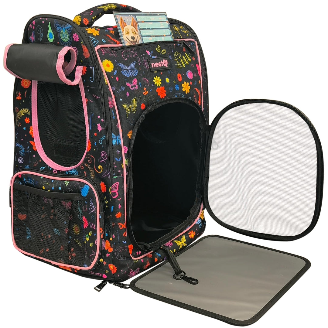 Rucksack für Hunde und Katzen, Max. 5kg, Schmetterling Pink, Ergonomischer Träger mit Belüftung, Bac