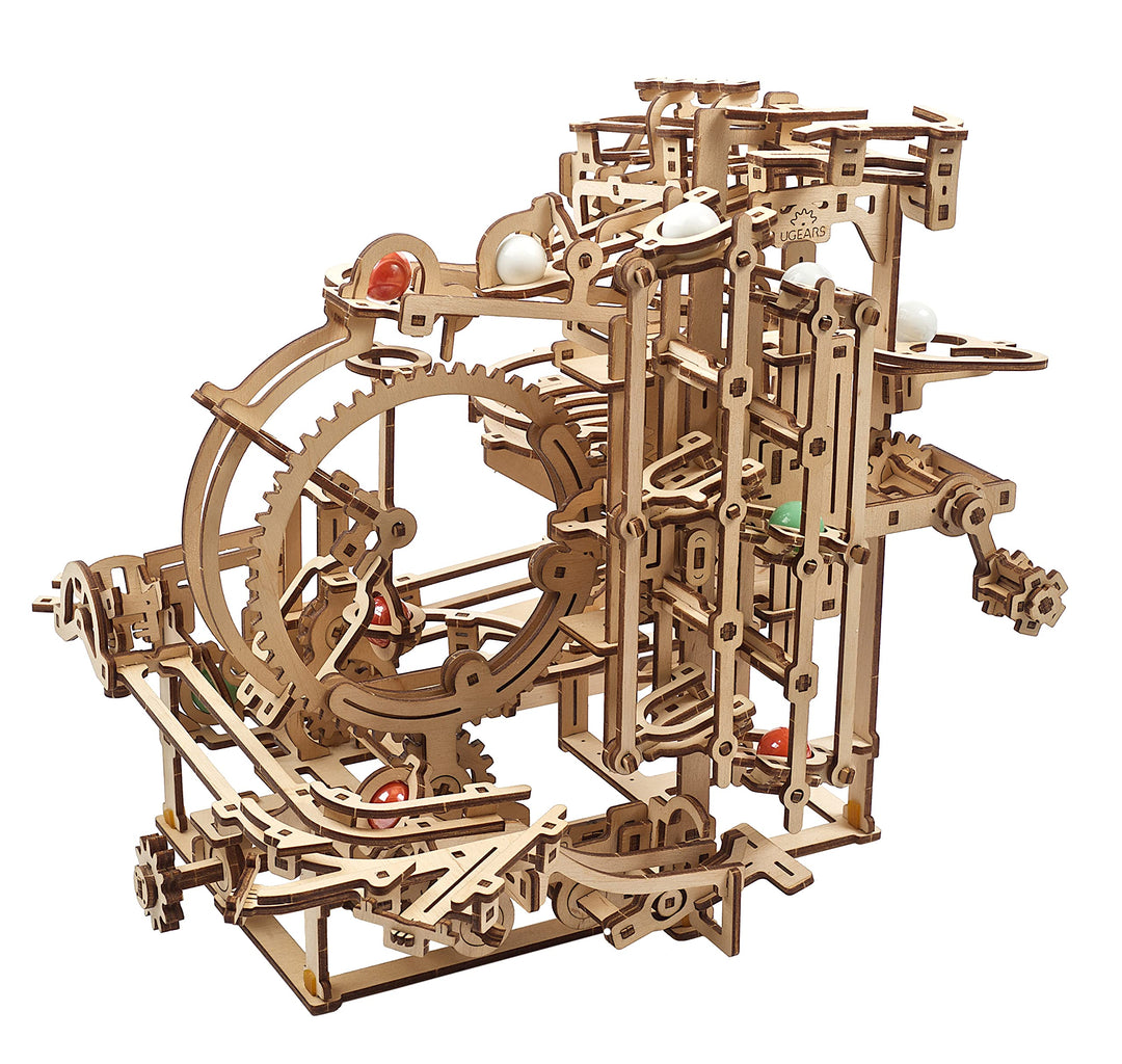 UGEARS Holz-Kugelbahn-Set – Vatertagsgeschenk, 3D-Puzzle, Holz-Kugelbahn, Stufenaufzug mit 3-stufige