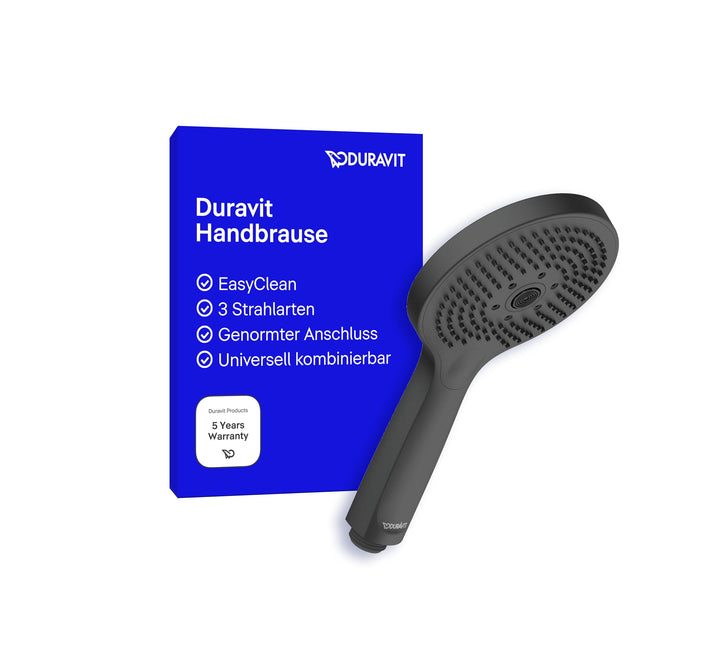 Duravit Universal Duschkopf, Duschbrause mit 3 Strahlarten (Rain, Pulse, Mono), Handbrause rund (Ø 1