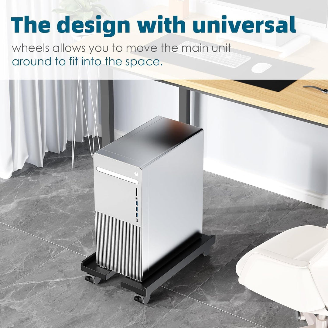 PC Ständer für PC-Tower, Universal verstellbare Computer Desktop CPU Ständer mit Rollen - (-N-Schwar