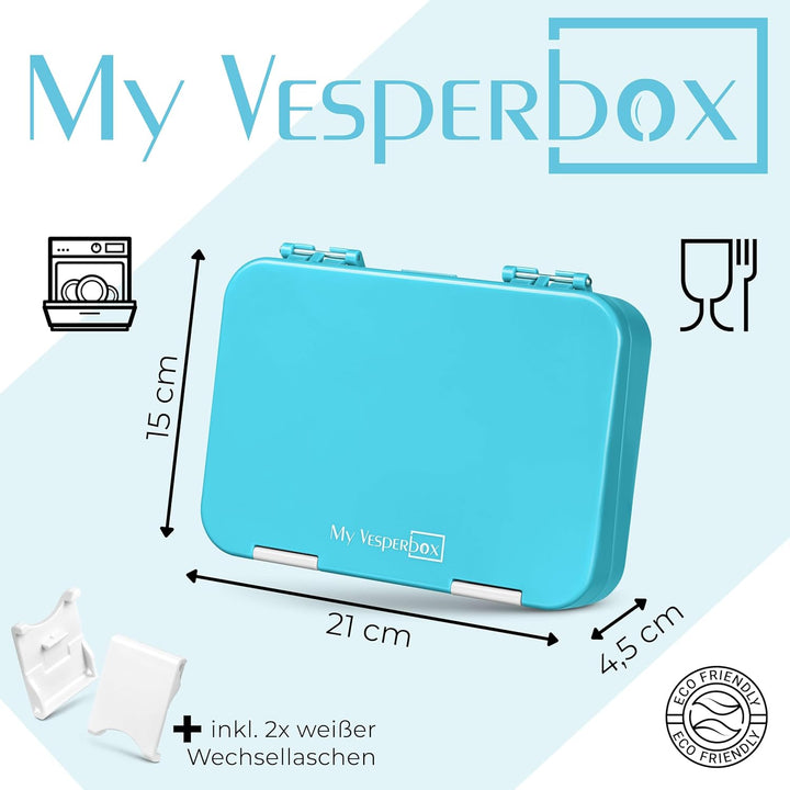 My Vesperbox – Len - Bento Box Kinder - Lunchbox mit 4+2 Fächern - extrem robust – Brotdose – Brotbo