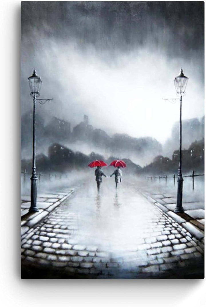 Startonight Leinwandbilder Schwarz und Weiss Zwei rote Regenschirme, Doppelansicht Überraschung Mode