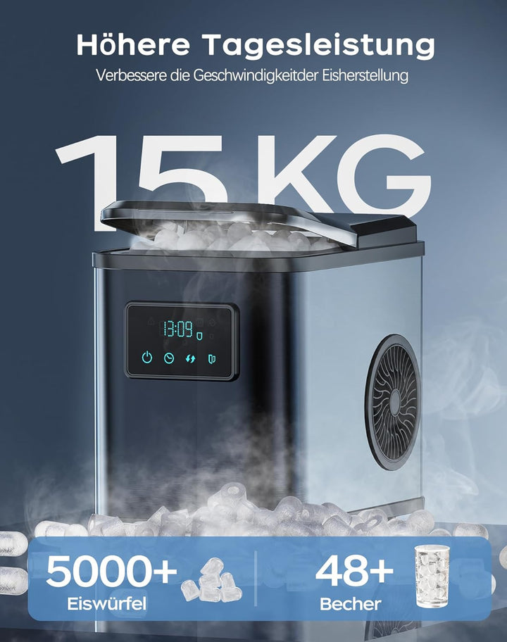 KeeGone Edelstahl Eiswürfelmaschine mit LED-Display Eismaschine Eiswürfelbereiter und Reinigungsfunk