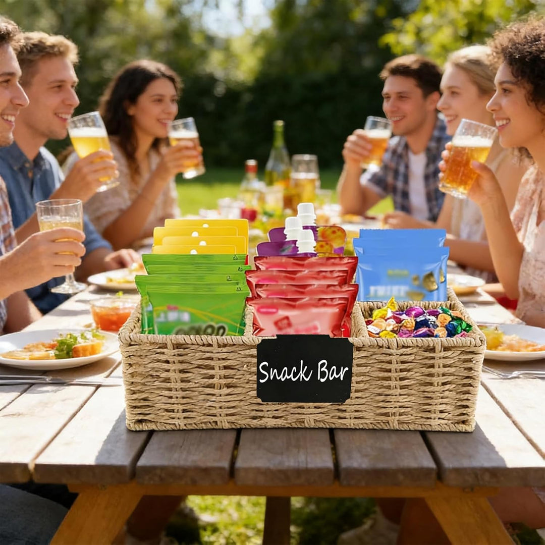 Snack Organizer mit 6 Fächern – Handgeflochtener Snackkorb aus Naturmaterial, Snack Bar Aufbewahrung