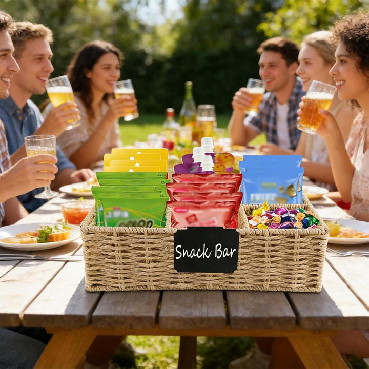 Snack Organizer mit 6 Fächern – Handgeflochtener Snackkorb aus Naturmaterial, Snack Bar Aufbewahrung