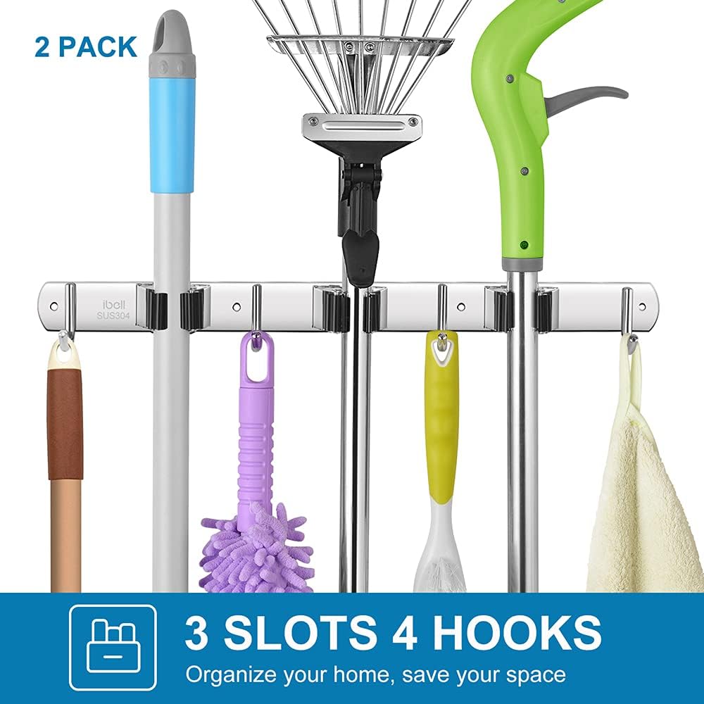 ibell 2 Stück Besenhalterung Wand, Gerätehalter Edelstahl, Besen Mop Halter Wandhalterung, Selbstkle