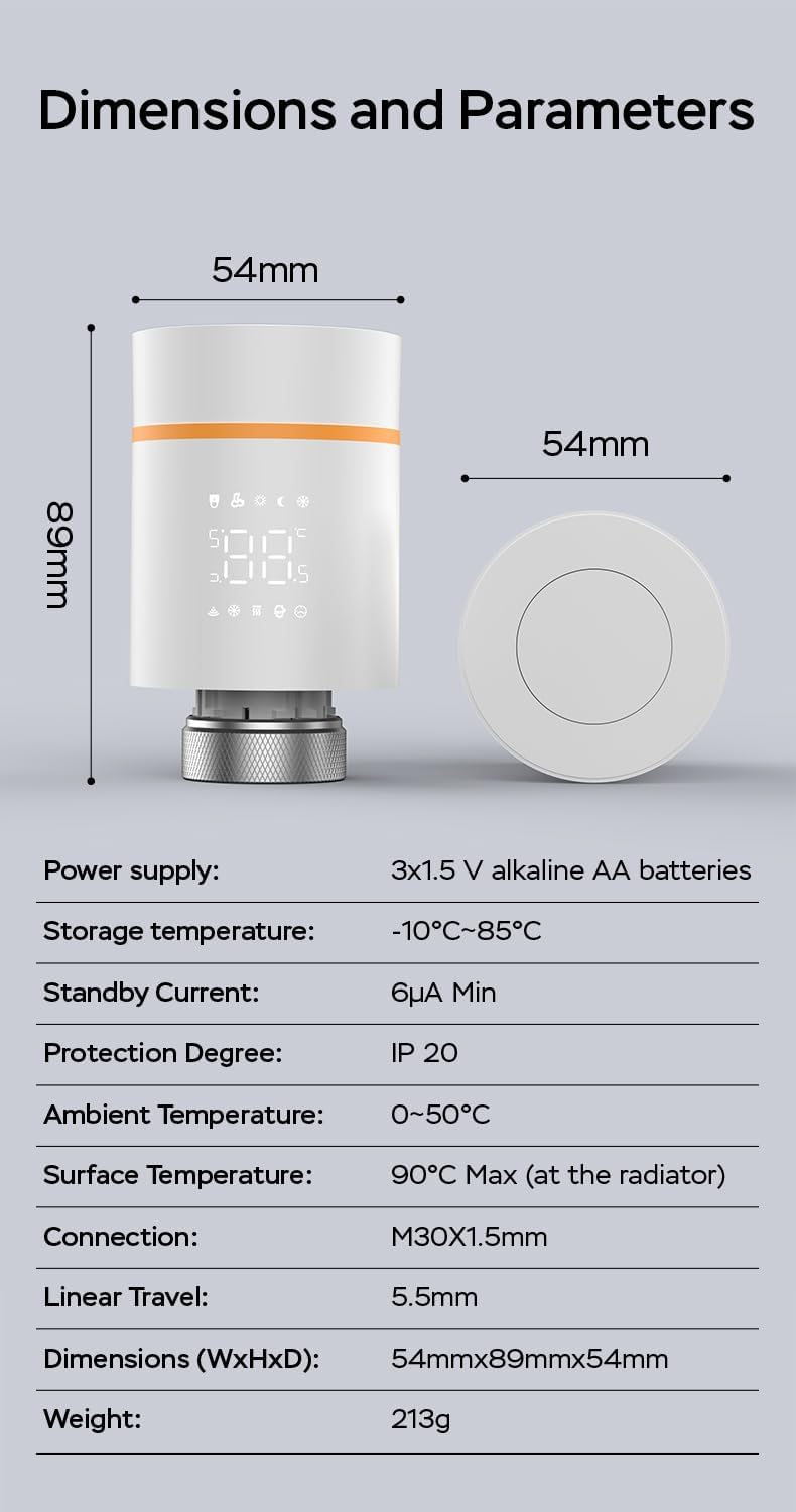Yasorn WiFi-Heizkörperthermostat Smart-Heizungsventil, Heizungsthermostat mit APP-Fernbedienung, kom