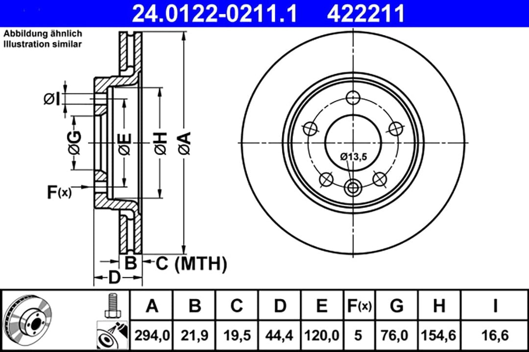 ATE Original Bremsscheibe - 2 Bremsscheiben - 24.0122-0211.1 - ECE-R90 Strassenzulassung